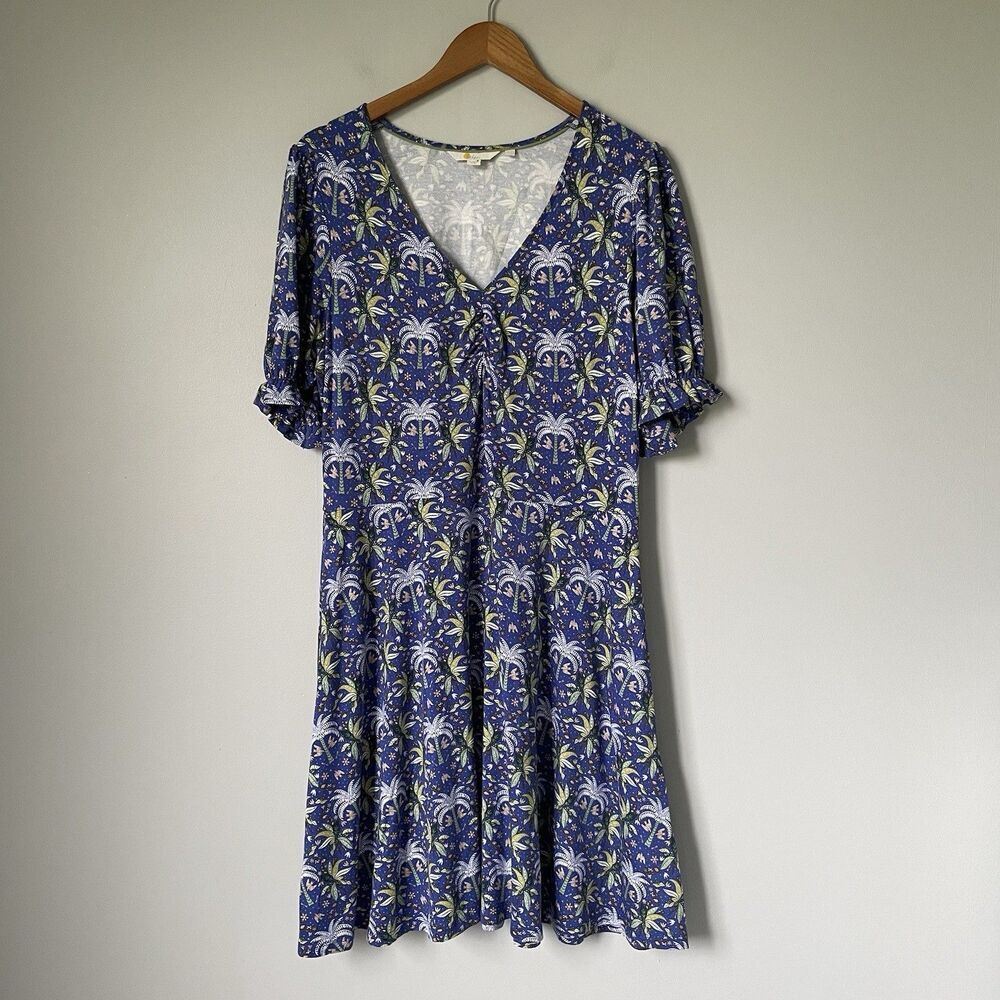 Boden Midi Sundress Tropical Palm Tree Print Purple Green Women's Size 12 Reg